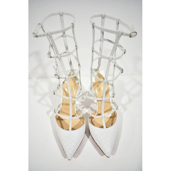 Christian Louboutin Kadreyana 100 White Leather Caged Ankle Strap Pump Heel 39.5 - Picture 8 of 12